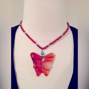 Carnelian Stone Butterfly Necklace
